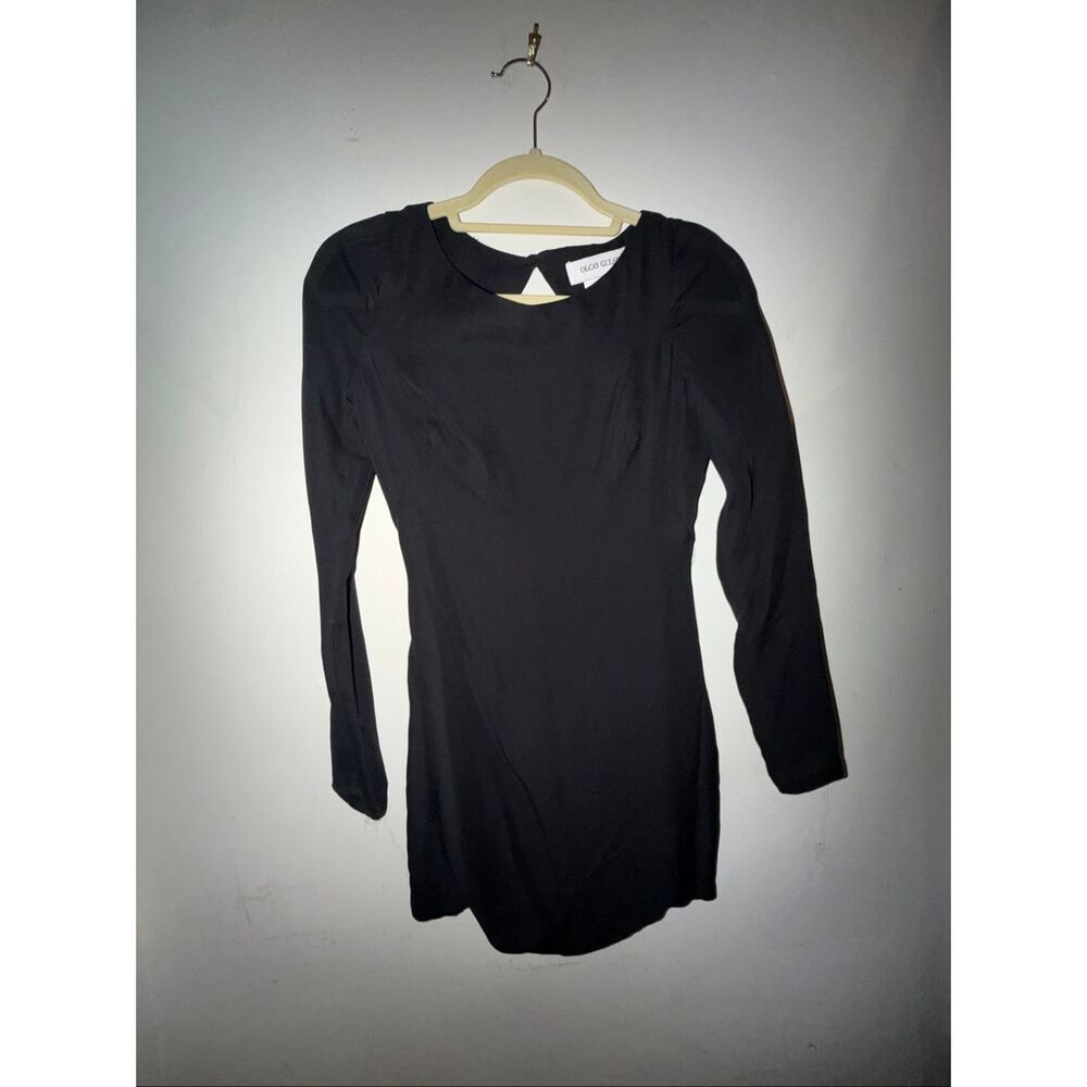 OLCAY GULSEN SIZE XS black long sleeve open back mini dress 100% silk